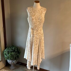 Calvin Klein Cream white Leopard handkerchief hem midi Dress belted sleeveless